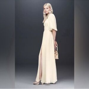 FAME AND PARTNERS X DAVID'S BRIDAL Wedding Bridal Maxi Dress Gown Sz 2 Ivory